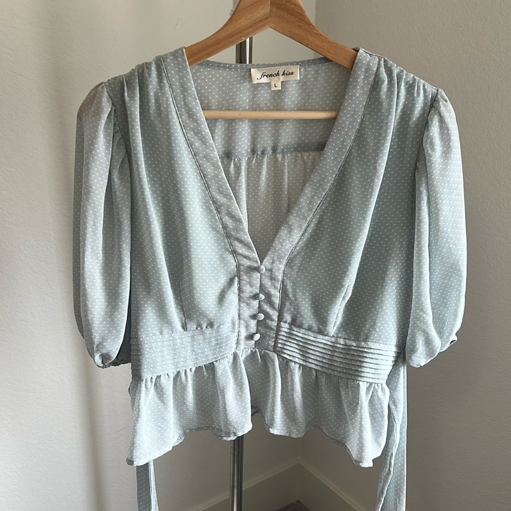 Blue Puff Sleeve Blouse